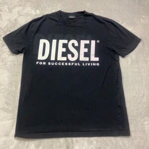 DIESEL Industry T-Shirt Men's Small Black‎ Short Sleeve Cotton Logo Spellout Y2K
